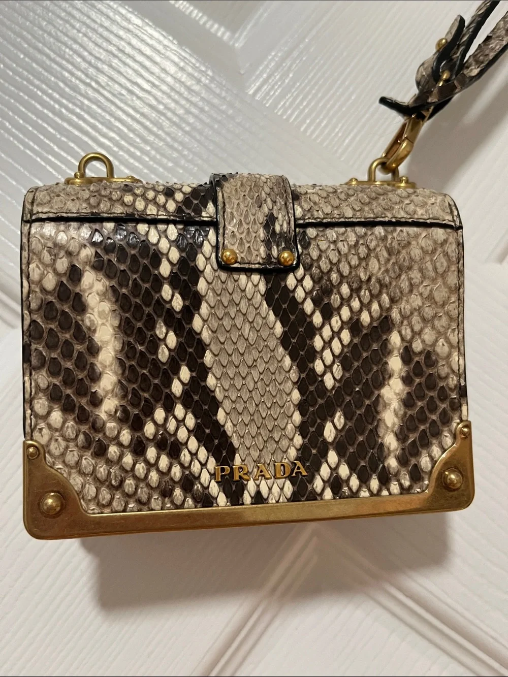 Prada Snake-Embossed Box Wristlet or Mini Crossbody Bag with Gold Hardware - Picture 3 of 4